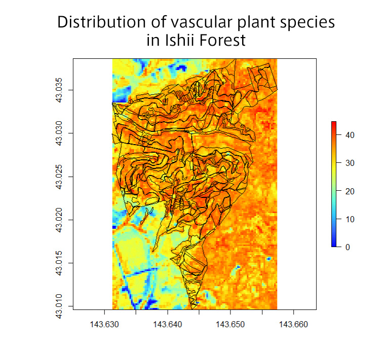 Distribution of vascular plant species in Ishii Forest