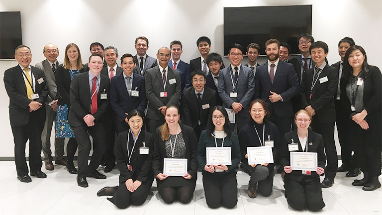 Students at NCP Closing Ceremony: students with Mitsui employees and guests from the Australian Embassy and Japan’s Ministry of Education, Culture, Sports, Science and Technology.