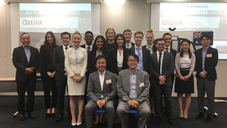Participants with Mitsui Australia CEO Mr Takebe (front left) after making their final presentations