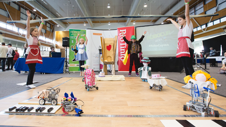Students performing at the RoboCup