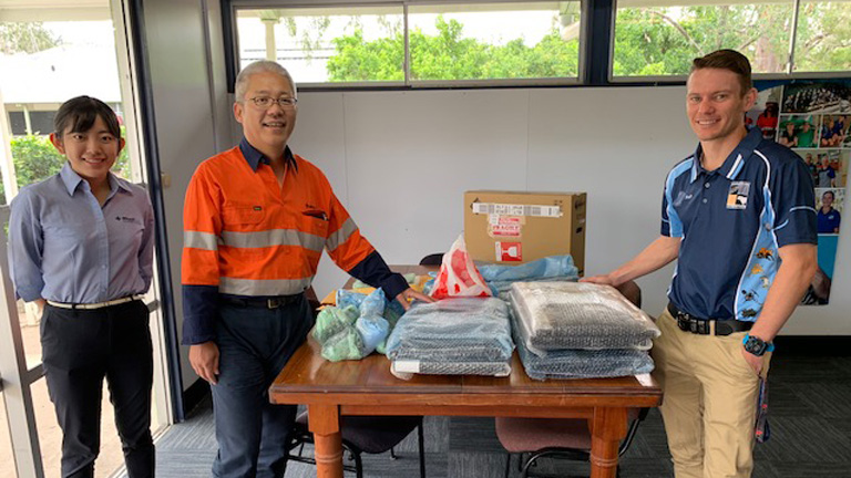 L - R: Ayana Suzuki, Mitsui Metallurgical Coal Marketing Dept., Norihiko Morita, Company Secretary at Mitsui Coal Holdings and Joshua Duff, Principal Moura State High School