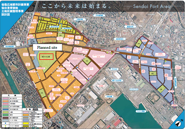 Enlarged, detailed map of planned site (Sendai Port Hinterland)