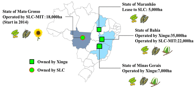 Location of Farms Mitsui owns and/or operates through Xingu or SLC-MIT