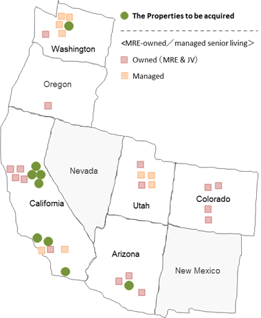 Locations of the Properties and MRE owned/managed Senior Living Properties