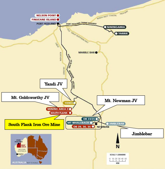 Project Location Map: Locations of the Joint Ventures with BHP and the South Flank Mine