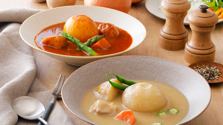 さらさらゴールドを使用した白いカレーとスープカレー