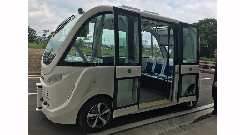 An autonomous shuttle bus manufactured by NAVYA