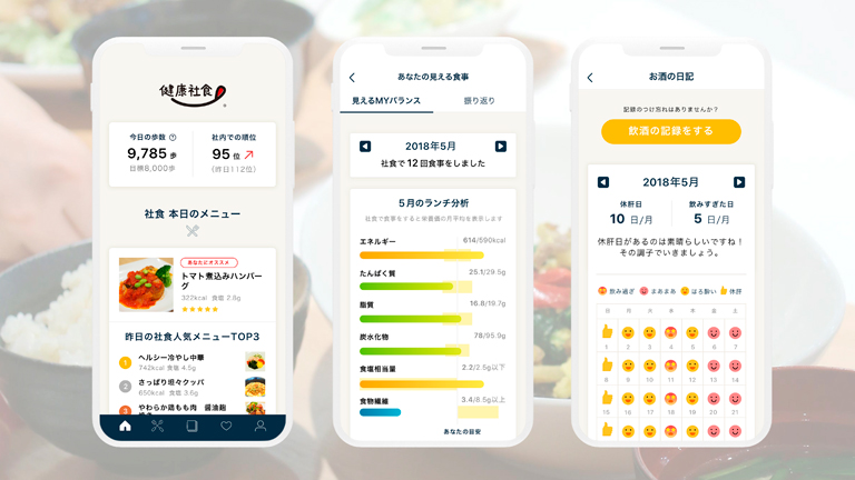 Images of the Healthy Cafeteria app screen display