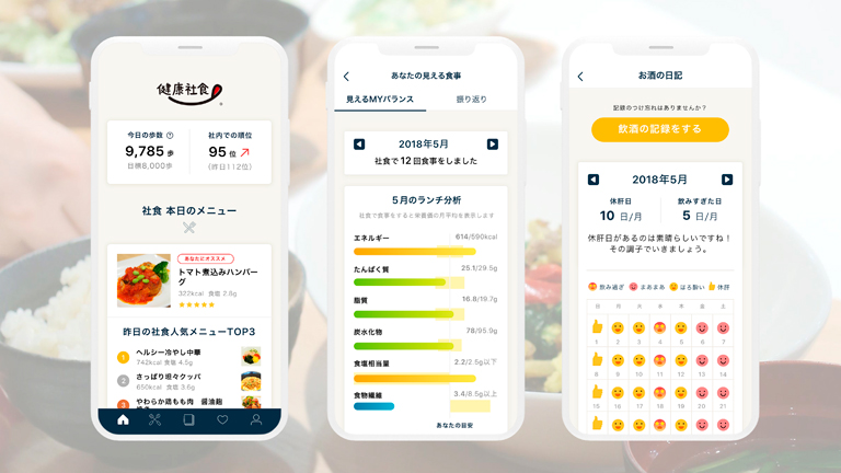 Images of the Healthy Cafeteria app screen display