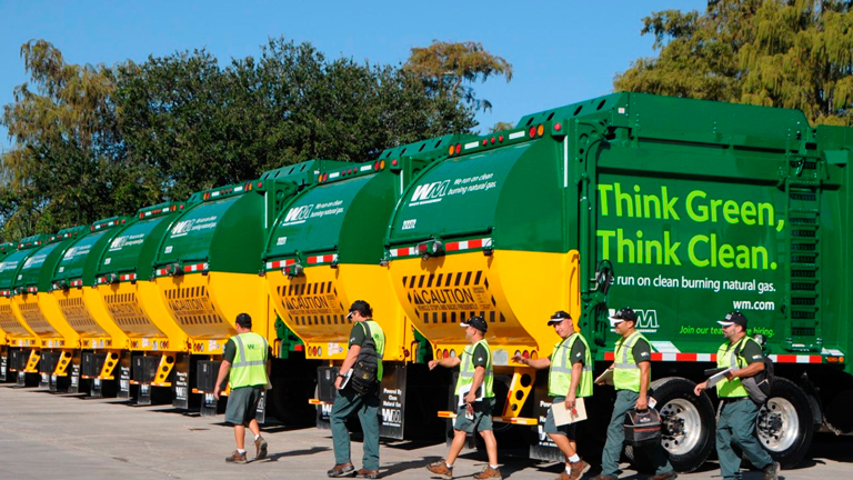 A refuse truck which runs on natural gas